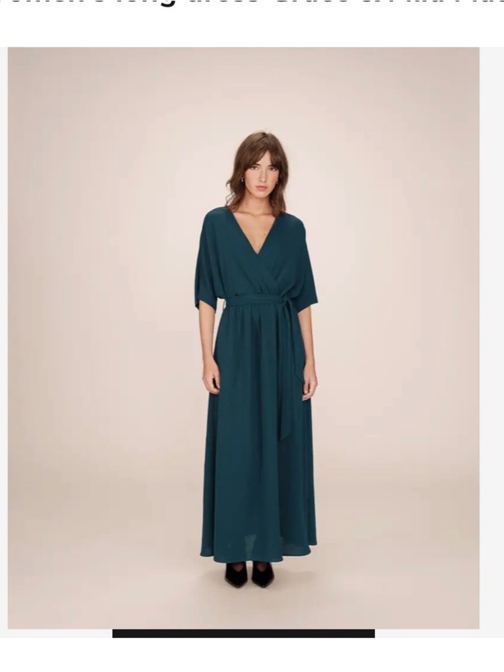 Wrap-Front Teal Maxi Dress with Self-Tie Waist